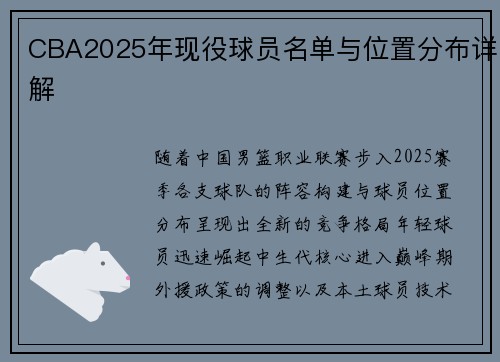 CBA2025年现役球员名单与位置分布详解